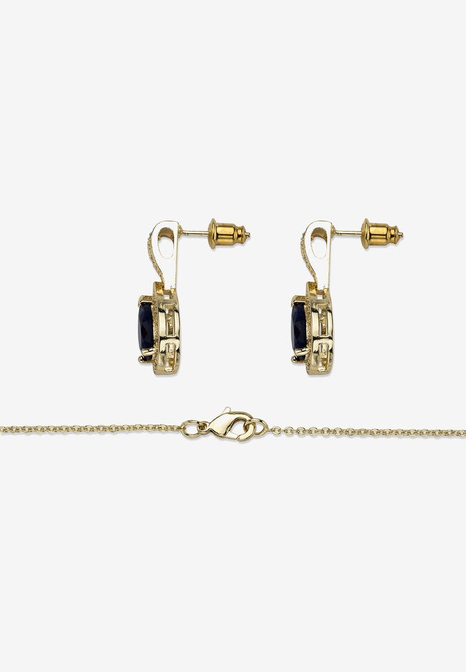 8.63 Tcw Simulated Blue Sapphire And Cz Goldtone Earrings And Necklace Set 15 inches, , on-hover image number 1