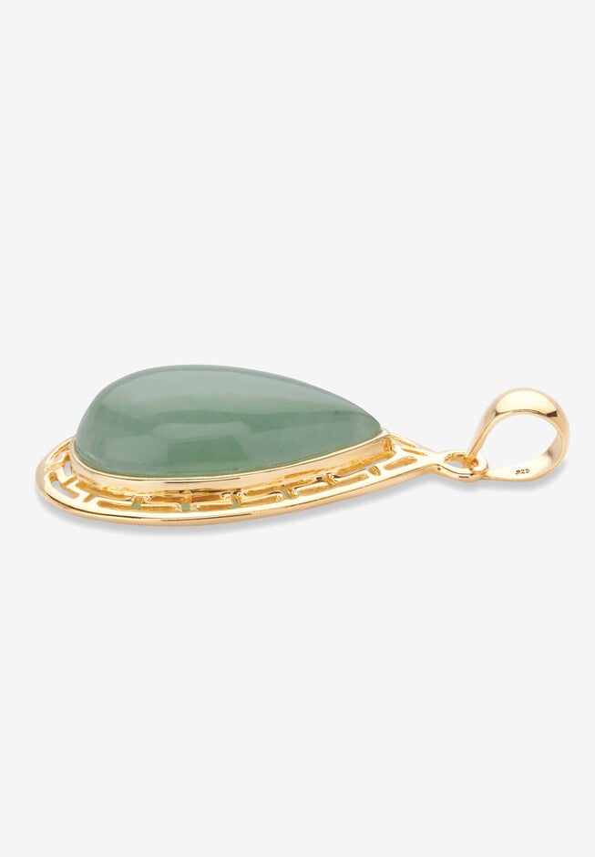 Pear-Cut Genuine Green Jade Gold-Plated Silver Cutout Halo Cabochon Pendant, , on-hover image number null