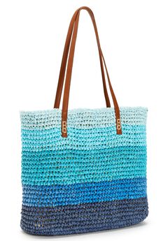 Color Block Straw Tote