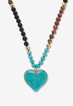 Genuine Turquoise Jasper Heart Pendant Necklace 34 Inch