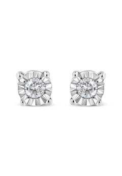 Sterling Silver Round Brilliantcut Diamond Miracleset Stud Earrings