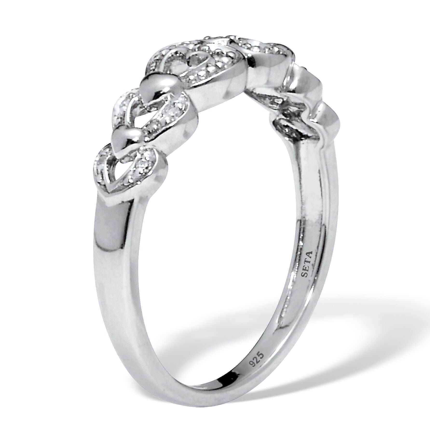.039 TCW Diamond Heart Link Platinum Over Sterling Silver Ring, WHITE, on-hover image number 1