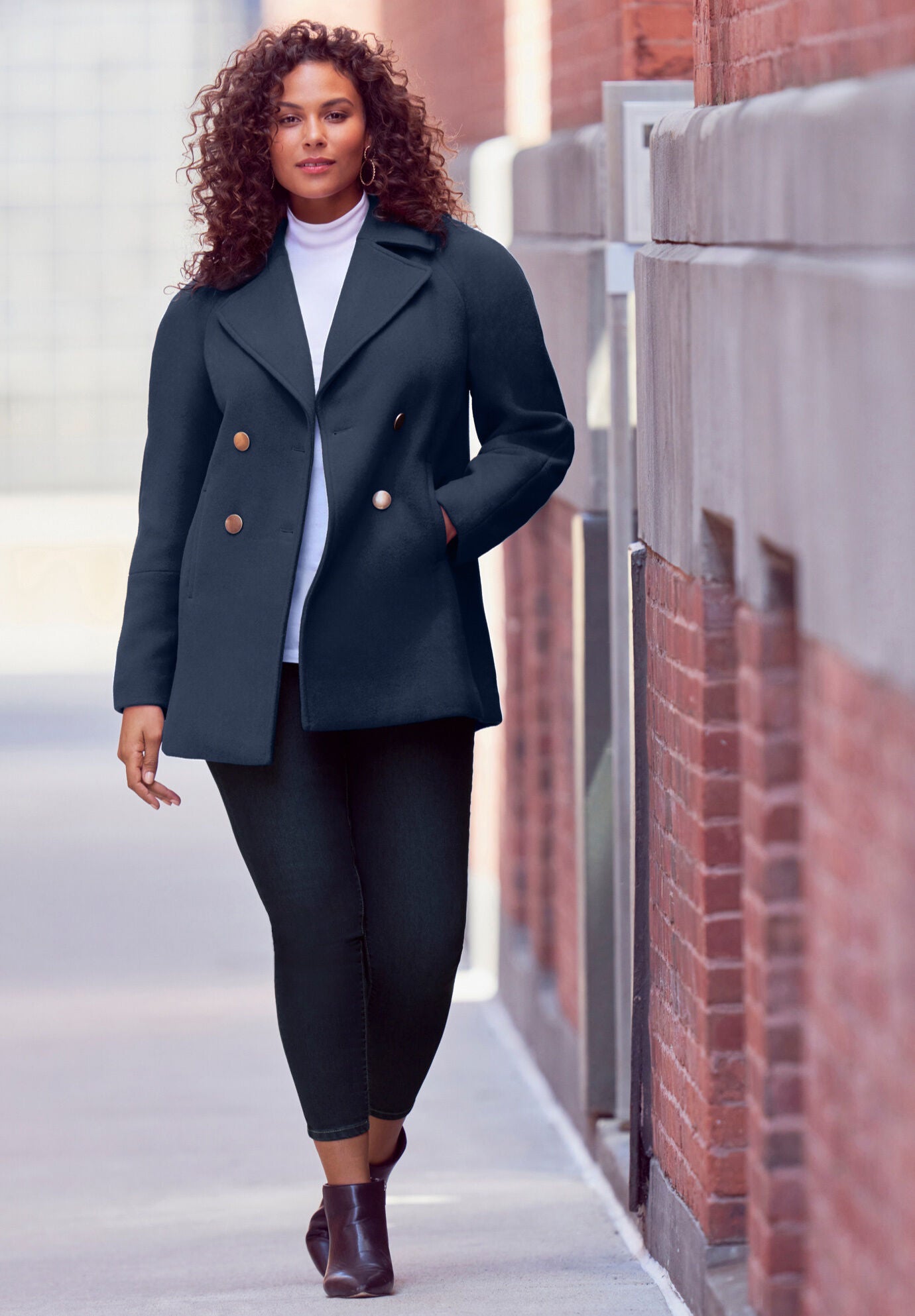 Woman within peacoat hot sale