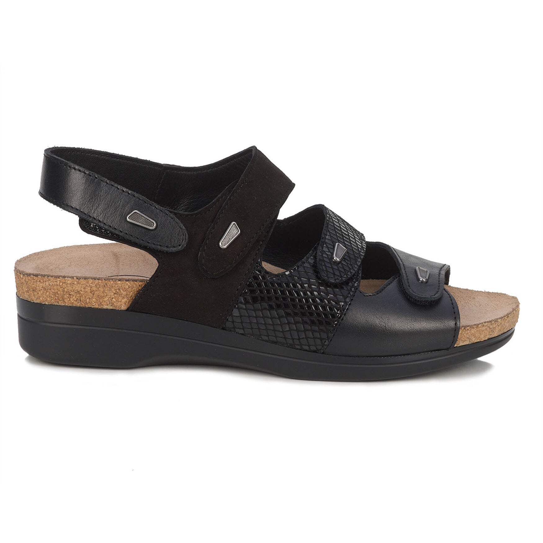 Margo Three Strap Sandal, BLACK, alternate image number 2