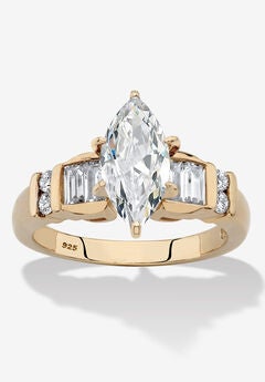 2.69 Cttw 14K Gold-Plated Silver Marquise-Cut Cubic Zirconia Engagement Ring