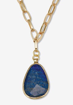 Genuine Blue Sodalite Goldtone Drop Necklace 20 Inch