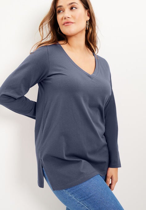 Long-Sleeve V-Neck One + Only Tunic, BLUE HAZE, hi-res image number null