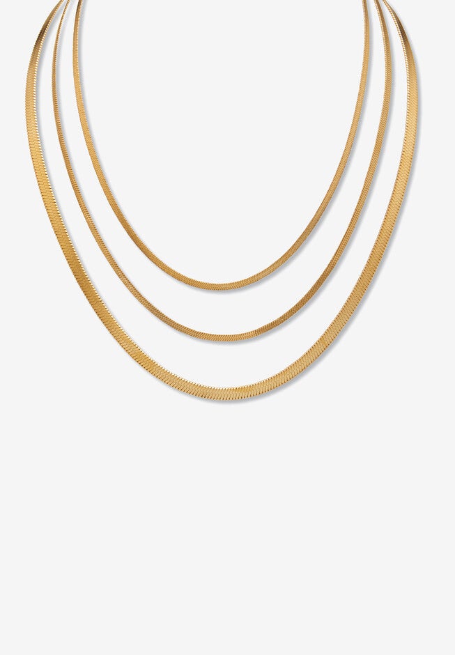 Gold Ion-Plated Stainless Steel Multistrand Herringbone Necklace 15-17.5 Inch, GOLD, hi-res image number 0