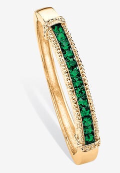 3.24 Cttw. Round Pave Simulated Emerald Goldtone Bangle Bracelet 8"