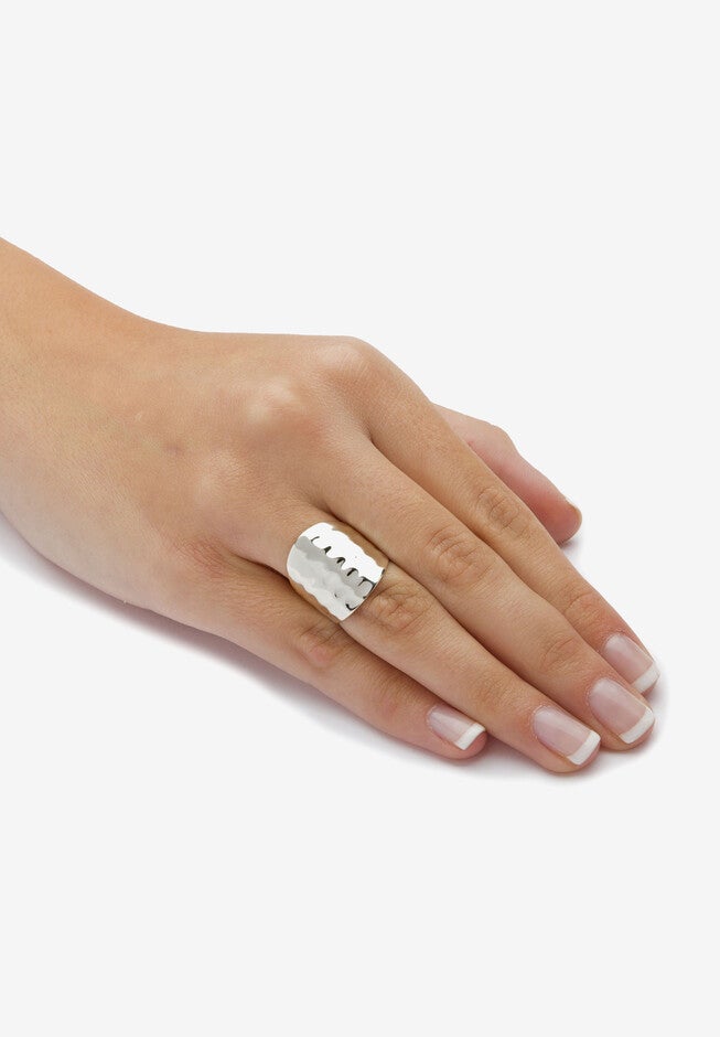 .925 Sterling Silver Hammered-Style Band Ring, , alternate image number null