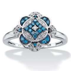 1/5 TCW Enhanced Blue and White Diamond Platinum-plated Silver Cocktail Ring
