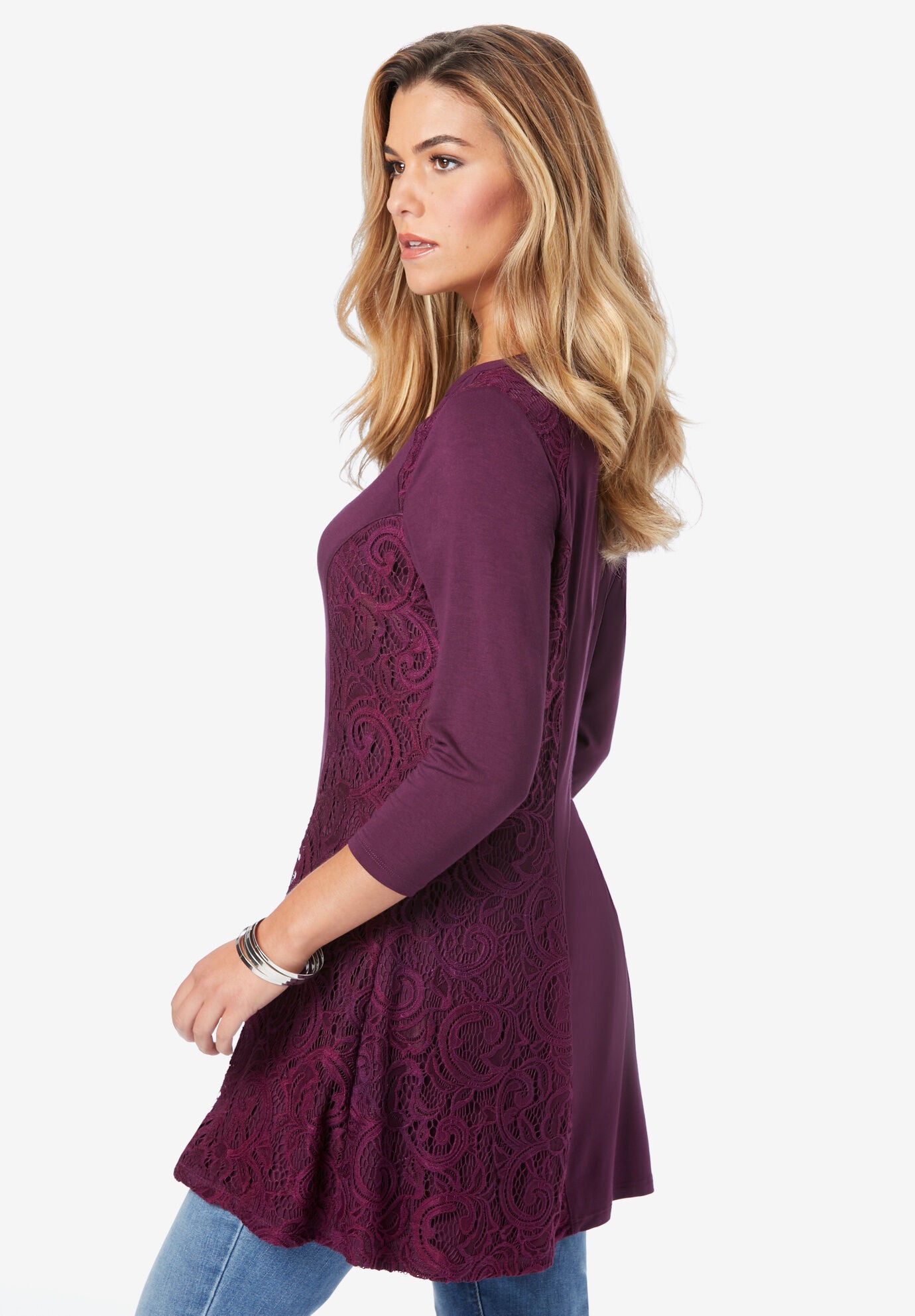 Lace-Panelled Fit-and-Flare Top, , alternate image number 2