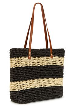 Color Block Straw Tote