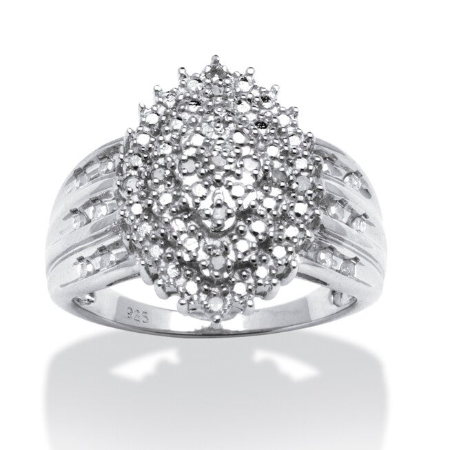 3/8 TCW Round Diamond Cluster Ring in Platinum-plated Sterling Silver, WHITE, hi-res image number null