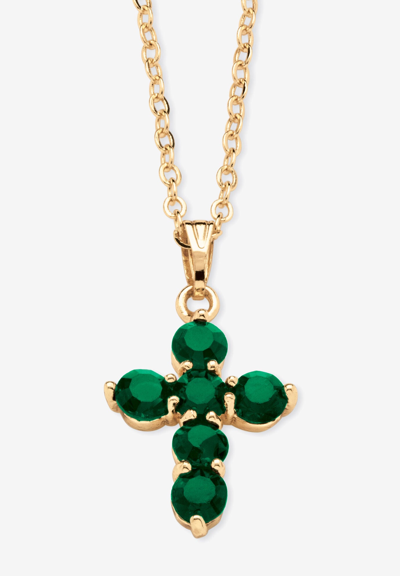 Birthstone Goldtone Cross Pendant Necklace, MAY, hi-res image number 0