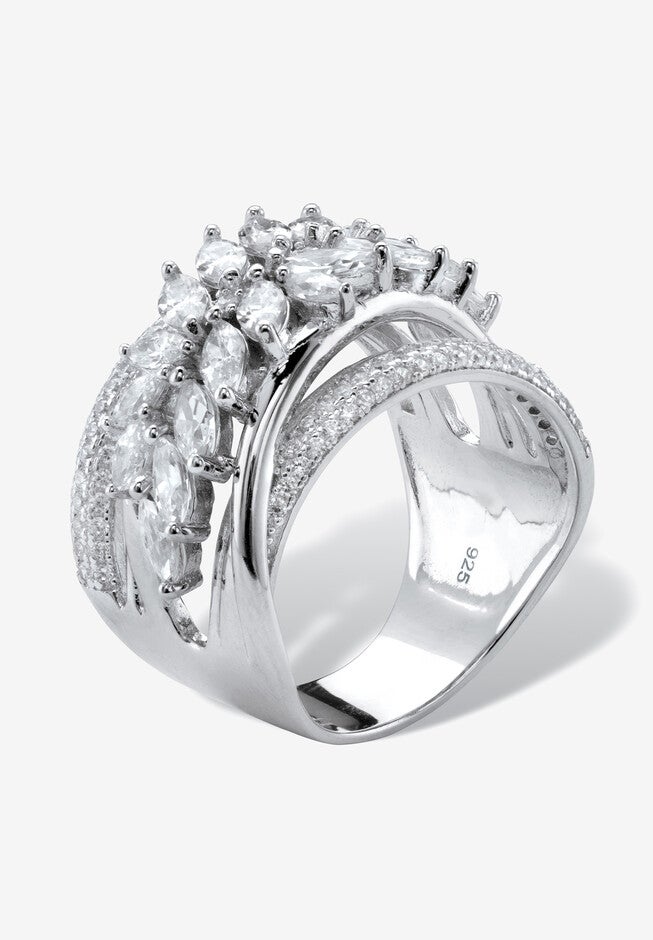 4.18 Cttw. Platinum-Plated Sterling Silver Marquise-Cut Cubic Zirconia Ring, , on-hover image number null