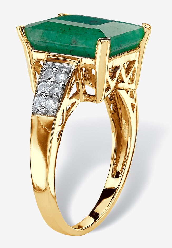 Gold Over Sterling Silver Genuine Emerald And White Topaz Ring, , on-hover image number 1
