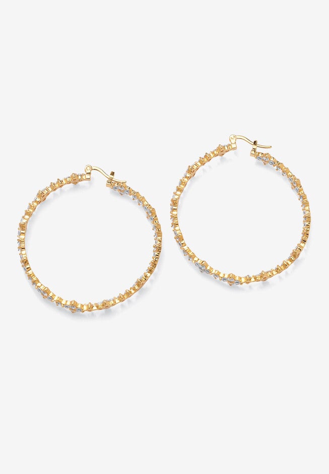 7.20 Tcw Round Cubic Zirconia Gold-Plated Garland Hoop Earrings, , on-hover image number 1
