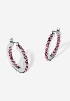 Birthstone Inside-Out Hoop Earrings In Silvertone (31Mm)