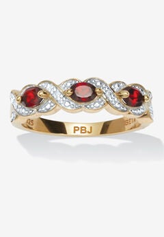 .74 Tcw Oval Genuine Garnet Diamond Accent 18K Gold-Plated Sterling Silver Ring