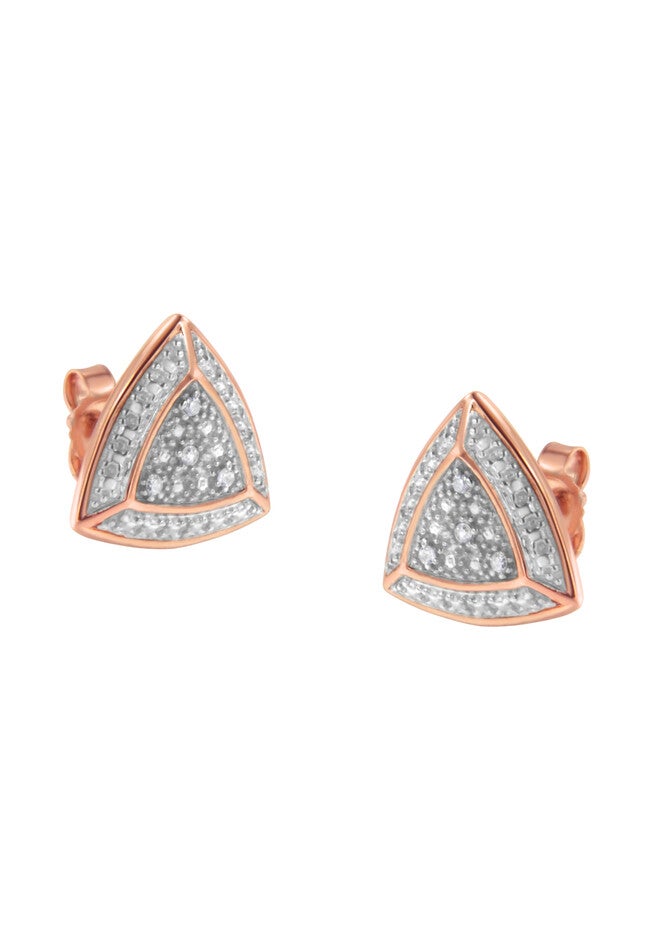 Rose Gold Over Silver Diamond Accent Trillion Shaped 4-Stone Halo-Style Stud Earrings, ROSE GOLD, hi-res image number 0
