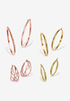 Rose Ion-Plated And Gold Ion-Plated Stainless Steel Hoop Earrings Set