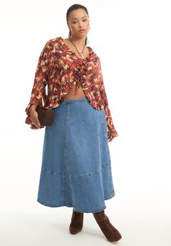 Fit-And-Flare Denim Midi Skirt