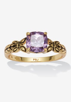 Cushion Cut Birthstone Ring In Gold-Plated Sterling Silver