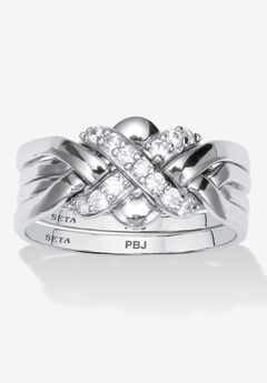 .27 Tcw Round Cubic Zirconia Platinum-Plated Puzzle Ring