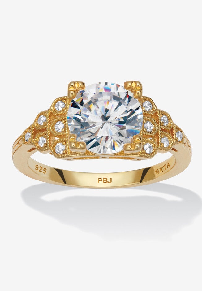 3.12 Tcw Round Cubic Zirconia 14K Gold-Plated Sterling Silver Engagement Ring, SILVER, hi-res image number 0