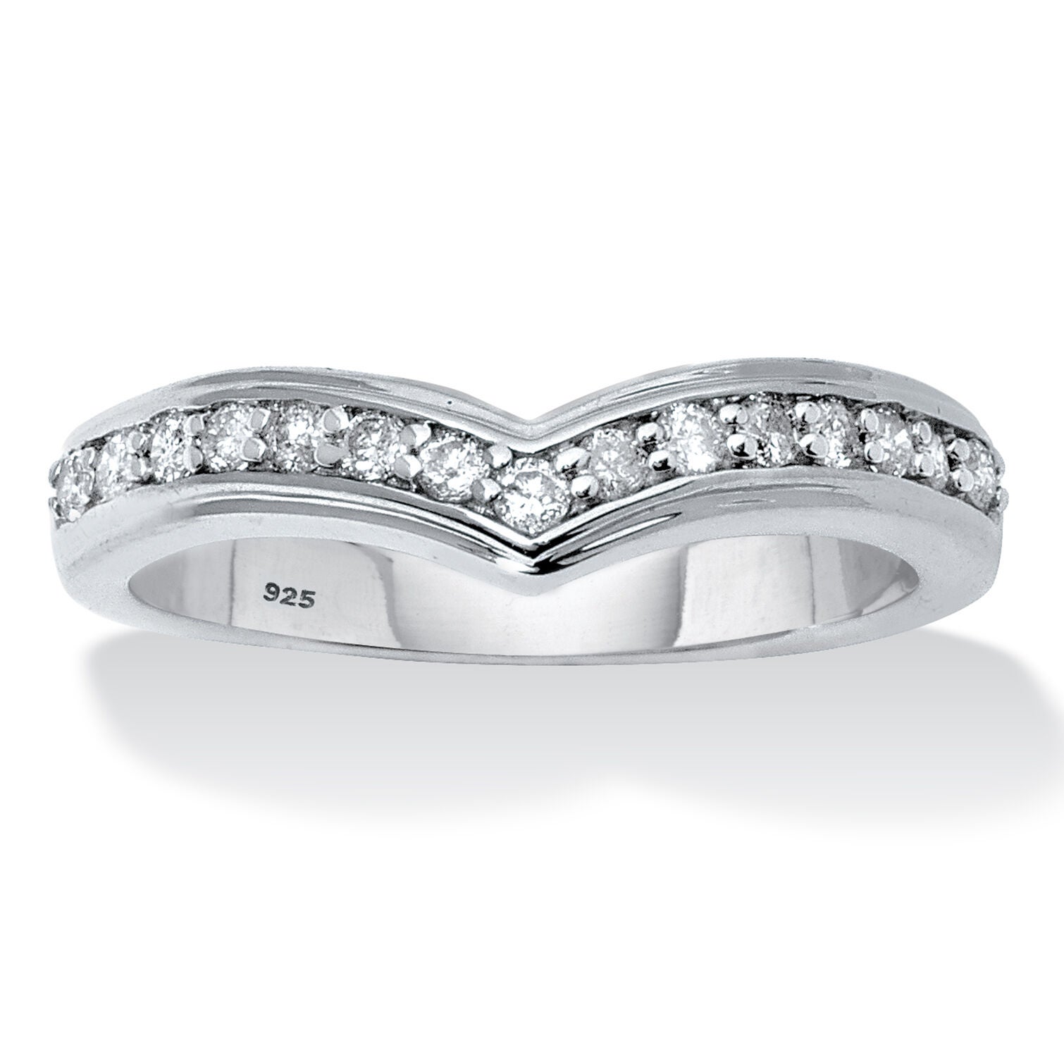 .25 TCW Diamond Sterling Silver Chevron Ring, WHITE, hi-res image number 0