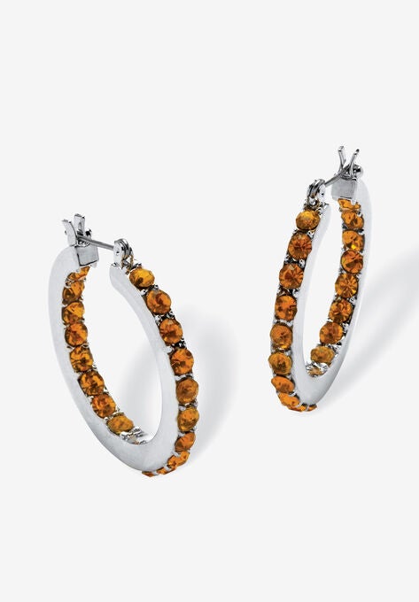 Birthstone Inside-Out Hoop Earrings In Silvertone (31Mm), NOVEMBER, hi-res image number null