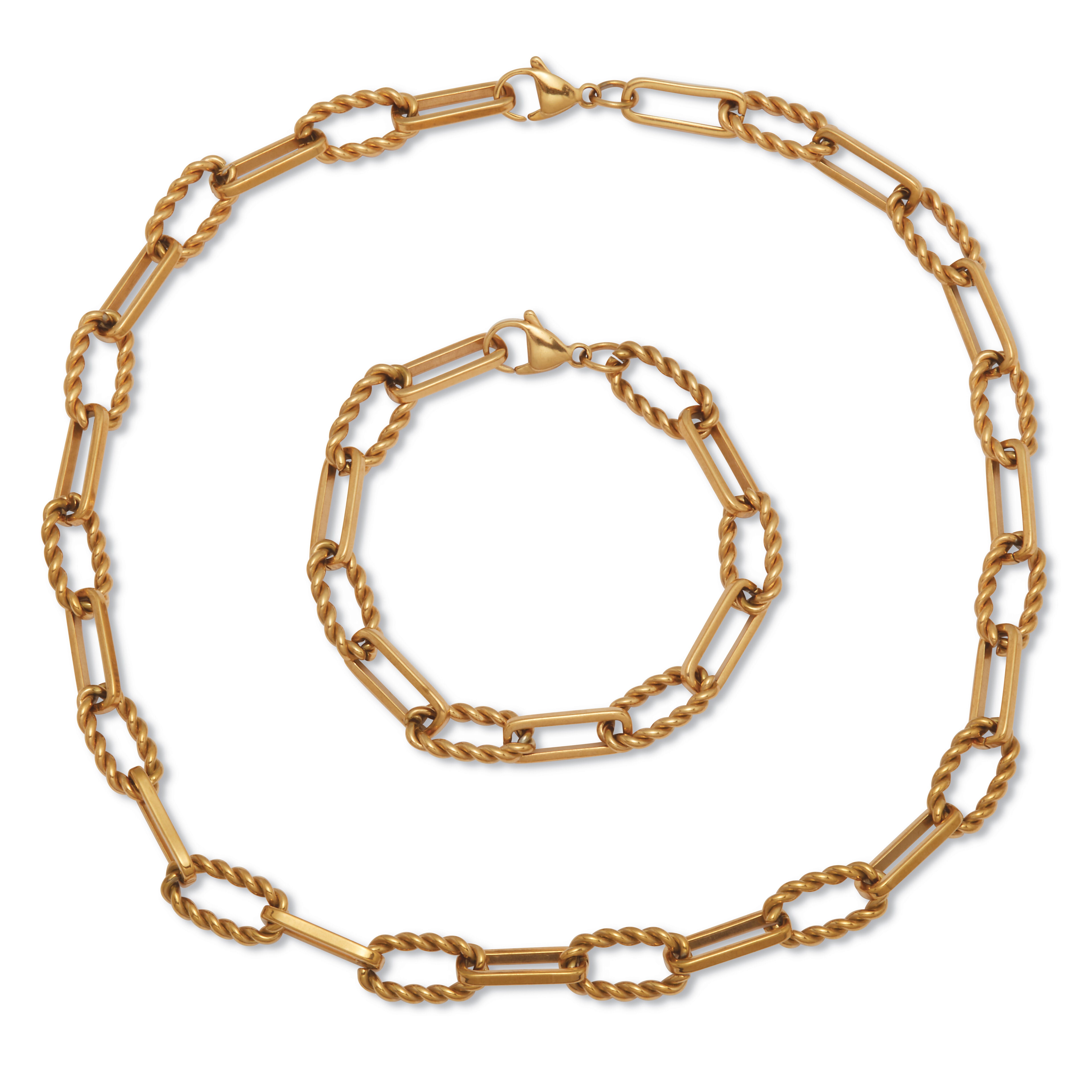 Necklace and Bracelet Gold Ion-Plated Stainless Steel Chain Jewelry Set, YELLOW, alternate image number 3