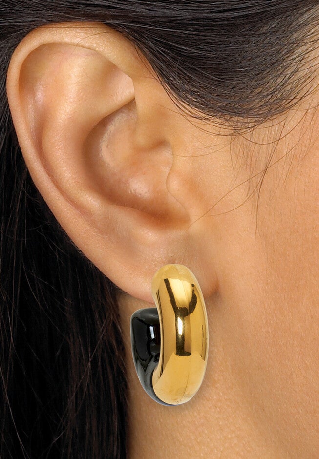 Acrylic Link Necklace Black and Gold Ion-Plated Stainless Steel Earrings Set, , alternate image number 5