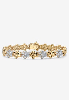 Diamond Accent 18K Gold-Plated Two-Tone Paw Print Bracelet 7.5"