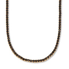 Round Black Cubic Zirconia 14k Yellow Gold-Plated Tennis Necklace 18-inch