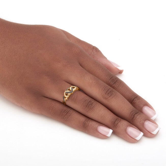 Black Diamond Accent 18K Yellow Gold-Plated Sterling Silver Hearts Promise Ring, BLACK, alternate image number null