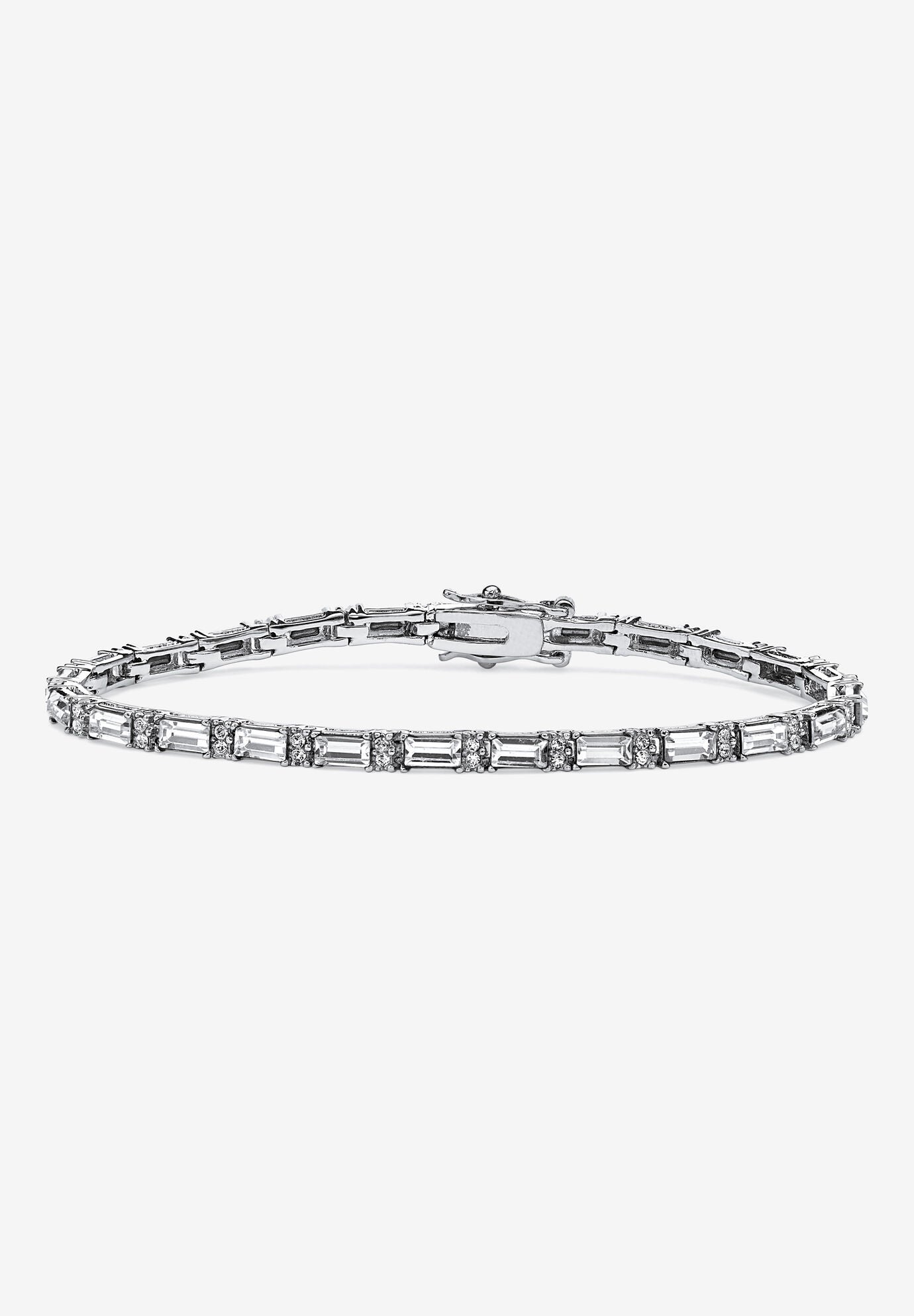 Birthstone Silvertone Tennis Bracelet 7.5 inches, APRIL, hi-res image number 0