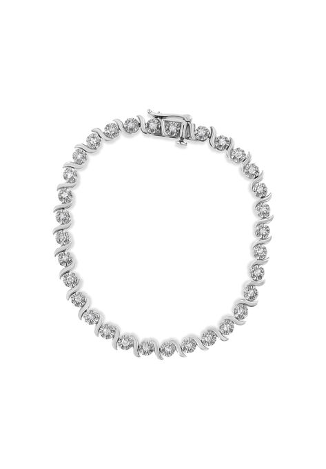 Sterling Silver Diamond Spiral Wave Curvedlink Tennis Bracelet, , on-hover image number null