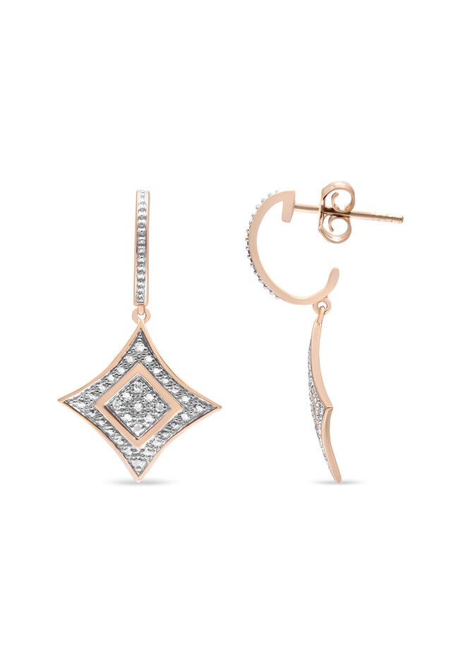 14K Rose Gold Over Silver Diamond Accent Dangle Rhombus Earrings, , alternate image number null