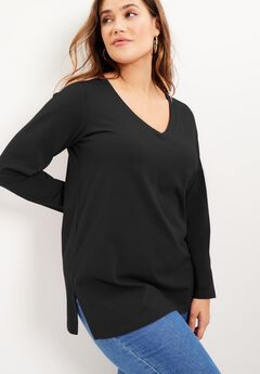 Plus Size Black Casual Long Sleeve Tops