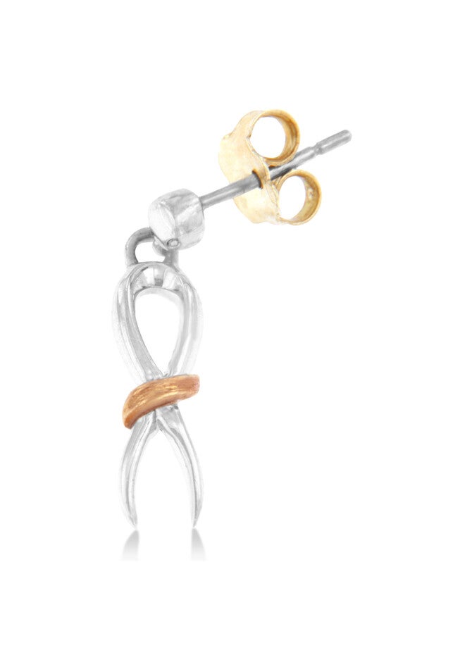 Two-Toned Sterling Silver Awareness Ribbon Dangle Earrings, , alternate image number 2