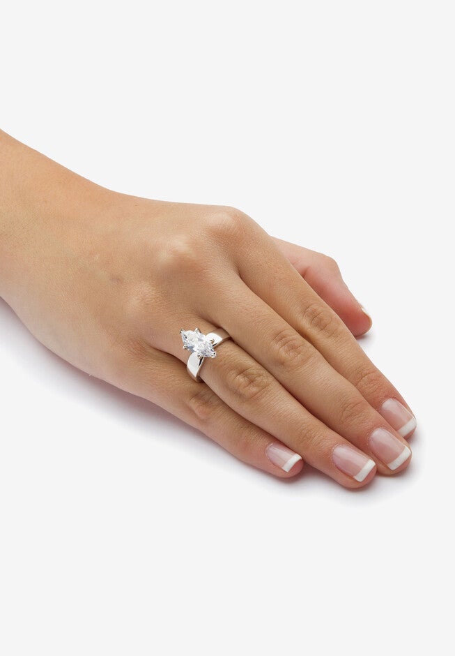 2.11 Cttw. Marquise-Cut Cubic Zirconia .925 Sterling Silver Solitaire Ring, , alternate image number 2