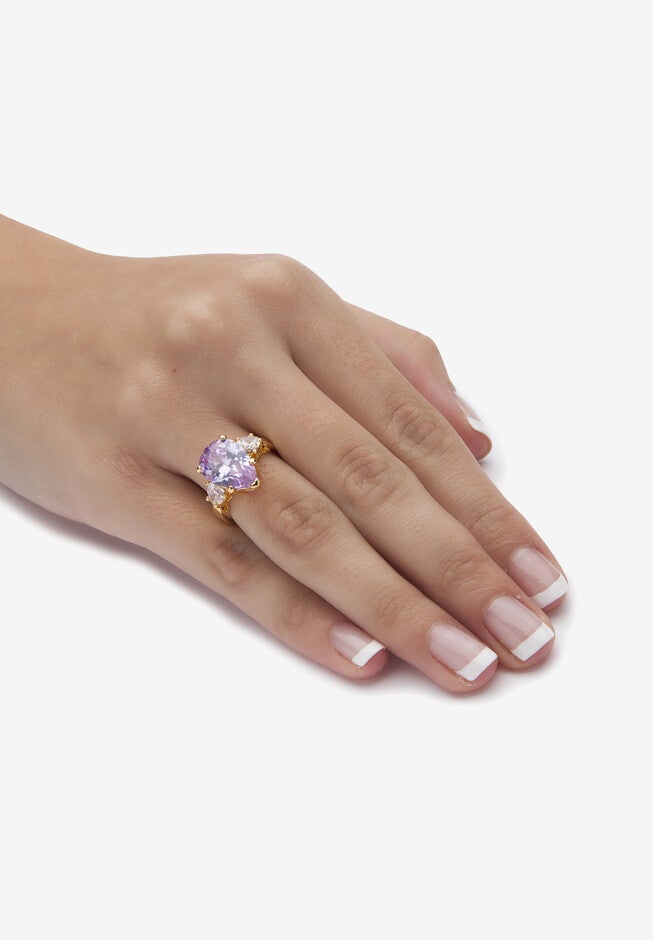 6.41Tcw Purple Pear-Shaped Cubic Zirconia Ring Yellow Gold-Plated, , alternate image number null