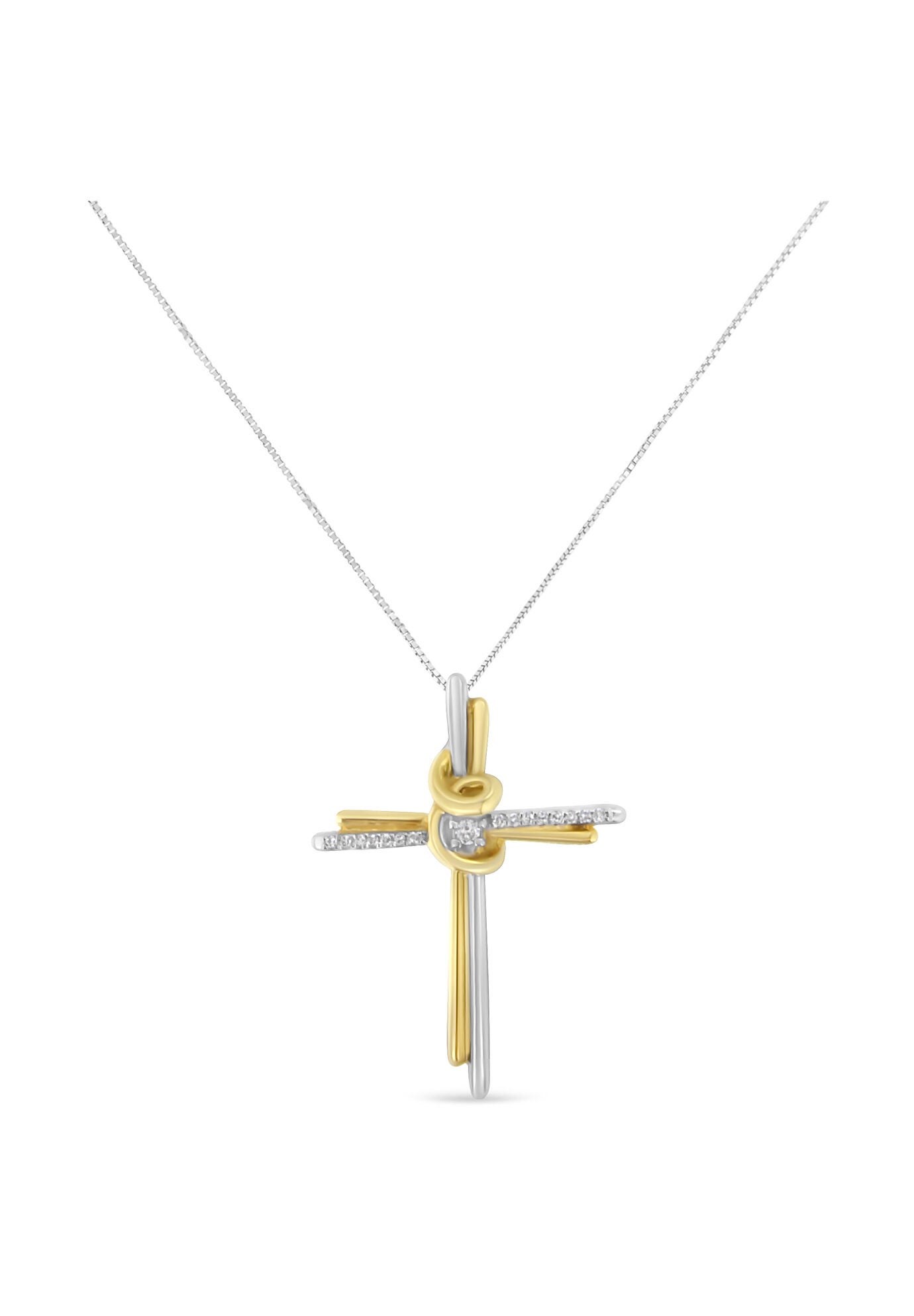 Yellow & White Gold Diamondaccented Cross Pendant Necklace, , on-hover image number 1