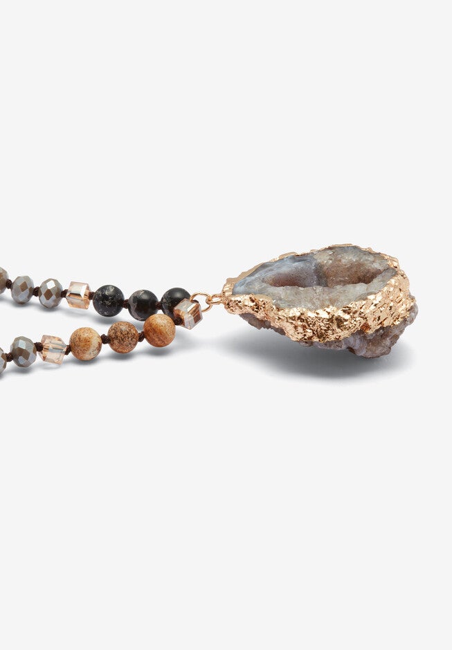 Genuine Brown Agate And Multi-Color Jasper Goldtone Drop Necklace, 32 Inches, , on-hover image number 1