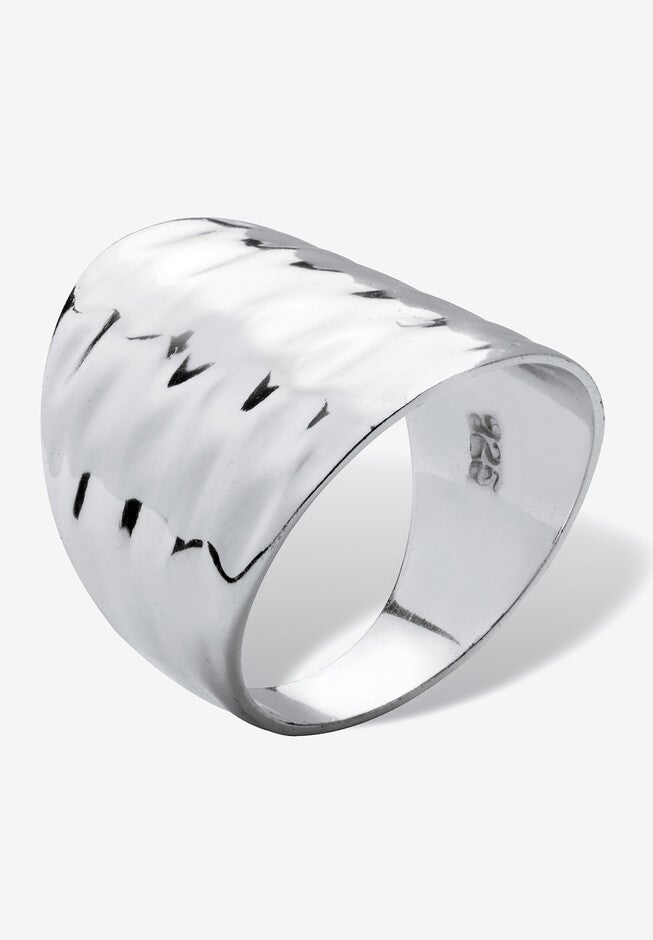 .925 Sterling Silver Hammered-Style Band Ring, , on-hover image number null
