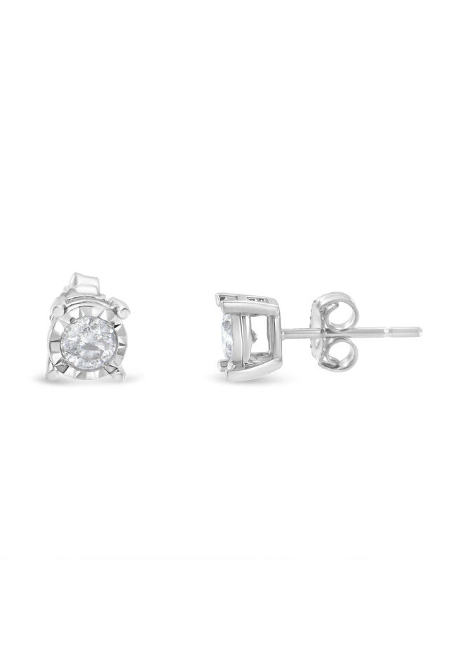 Sterling Silver Round Brilliantcut Diamond Miracleset Stud Earrings, , on-hover image number 1