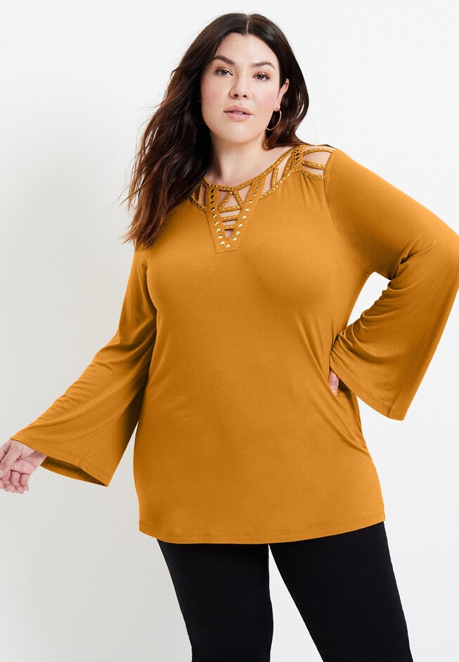 Embellished Cutout Top, RICH GOLD EMBELLISHED CUTOUT, hi-res image number 0