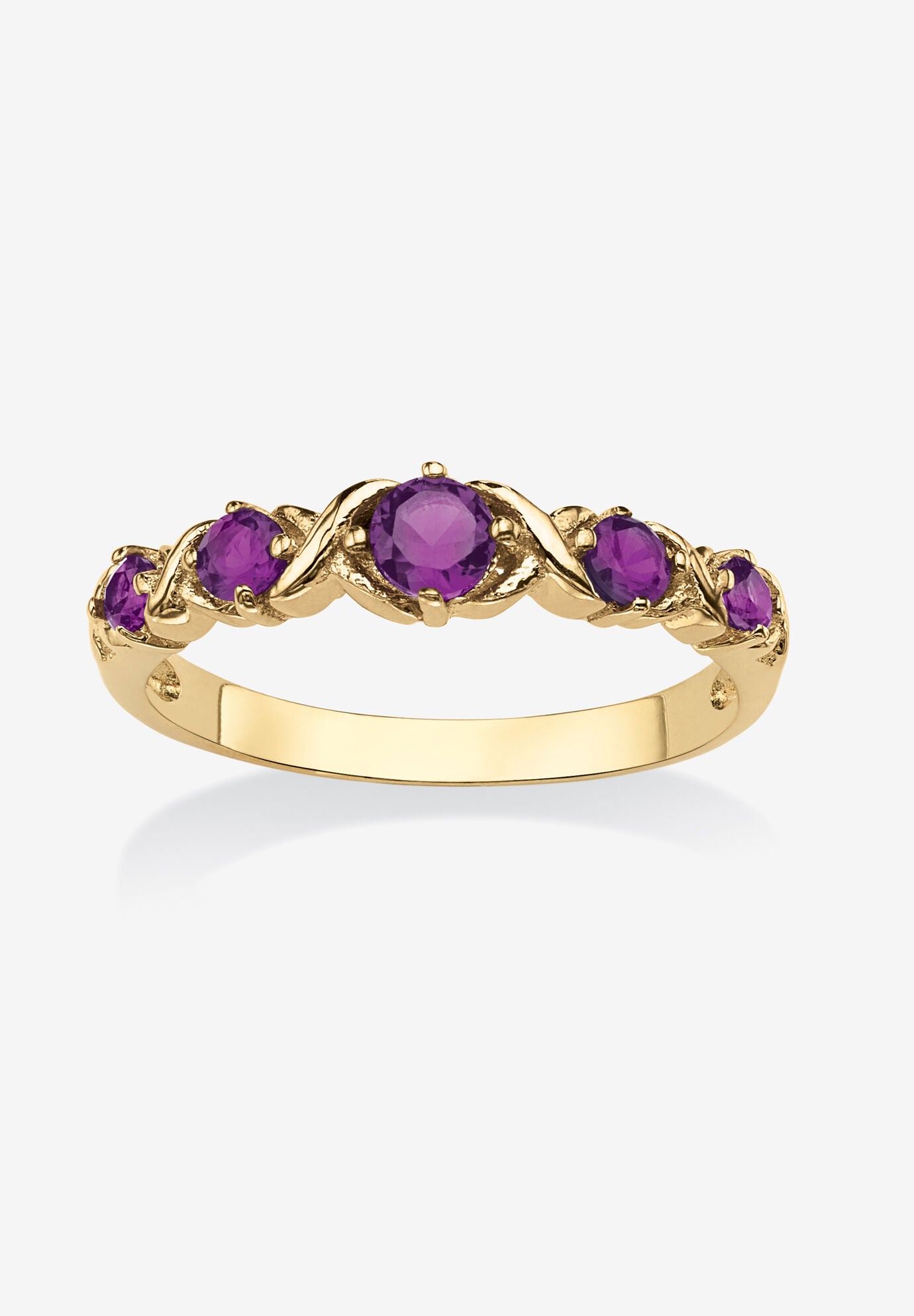 Yellow Gold-Plated Simulated Birthstone Ring, FEBRUARY, hi-res image number 0